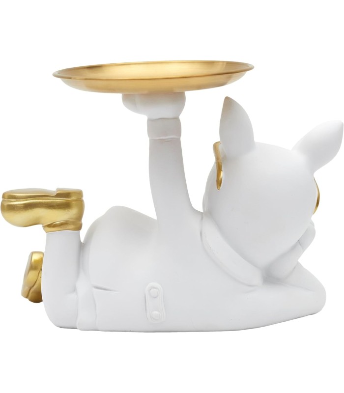 Statue Déco Bulldog Blanc et Or Vide Poche en Résine 🐶