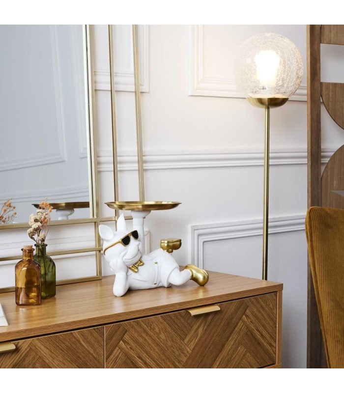 SCULTURE DECO BULLDOG BLANC VIDE POCHE