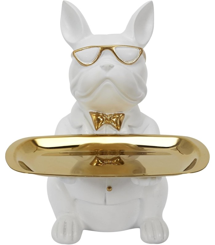 SCULPTURE BULLDOG BLANC VIDE POCHE 21 CM