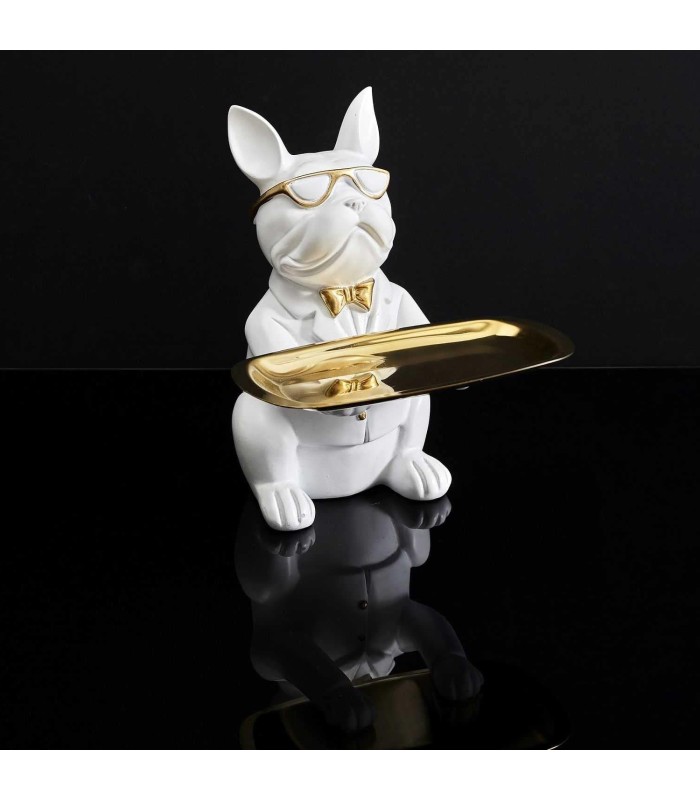SCULPTURE BULLDOG BLANC VIDE POCHE 21 CM