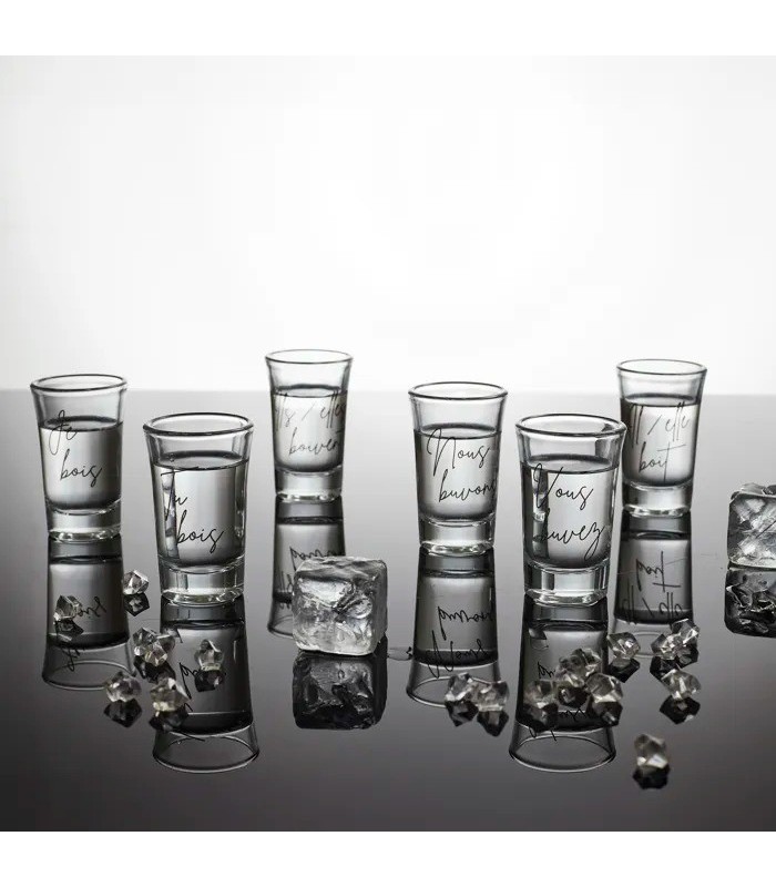 Set De 6 Verres À Shot En Verre Avec Message "conjugaison Du Verbe Boire" (45 Ml)