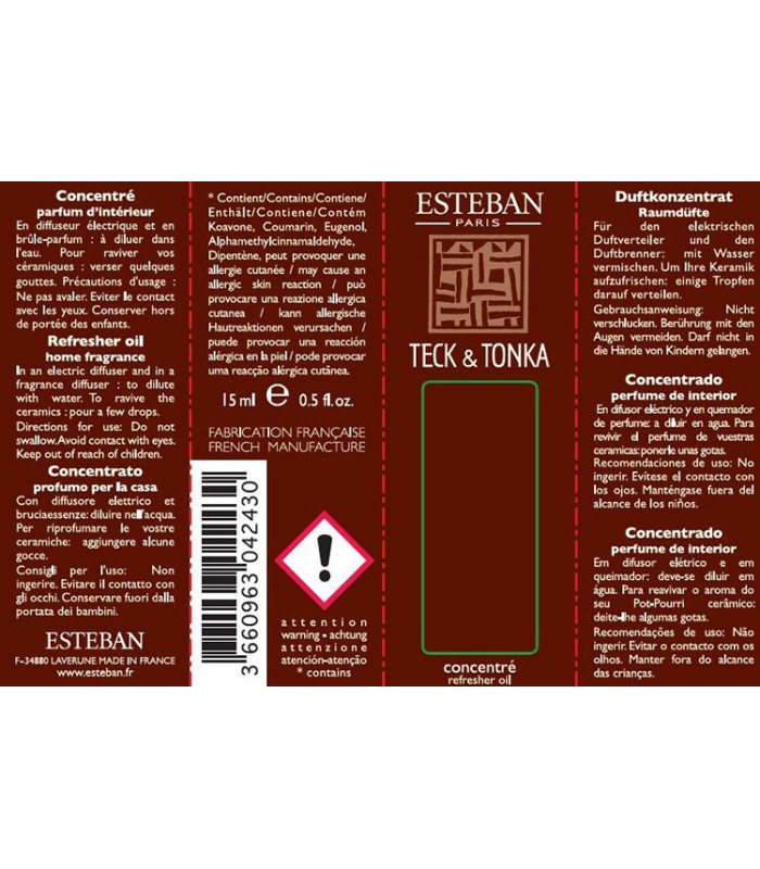 Concentré de parfum Teck et Tonka, Esteban