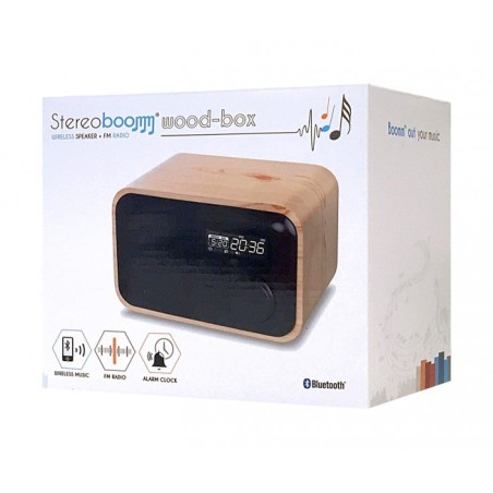 Enceinte Bluetooth radio réveil en bois