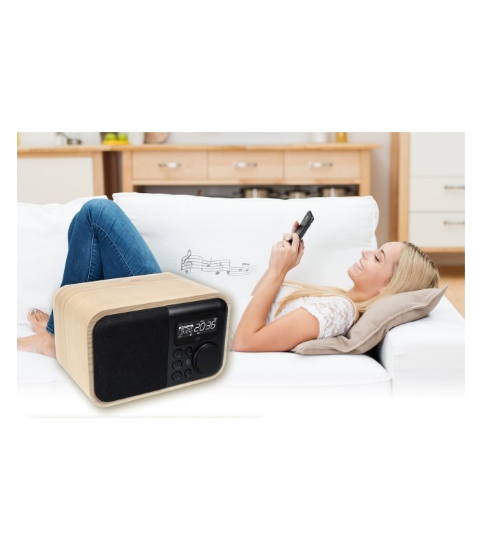 Enceinte Bluetooth radio réveil en bois