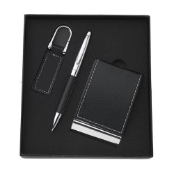 Coffret porte cartes + stylo + porte clés