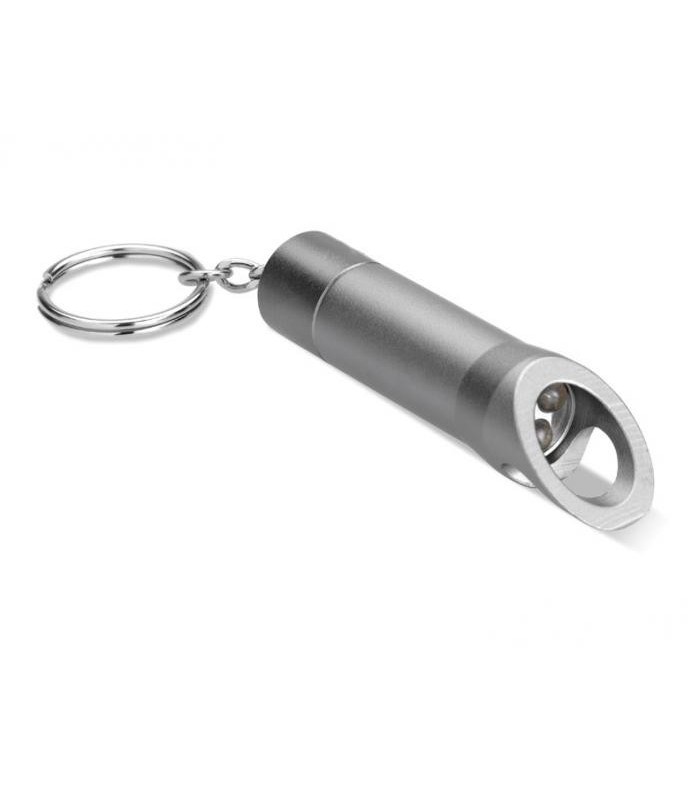 Porte clés lampe torche et décapsuleur gris