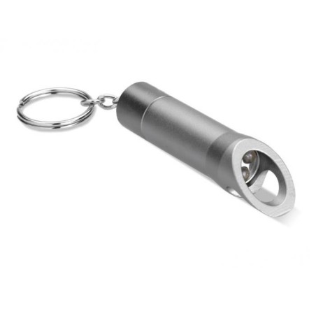 Porte clés lampe torche et décapsuleur gris
