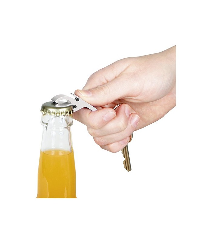 Porte clés décapsuleur ouvre canette gris