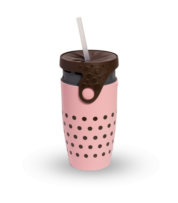 Mug étanche rose à pois marron Nina