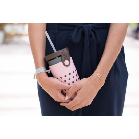 Mug étanche rose à pois marron Nina