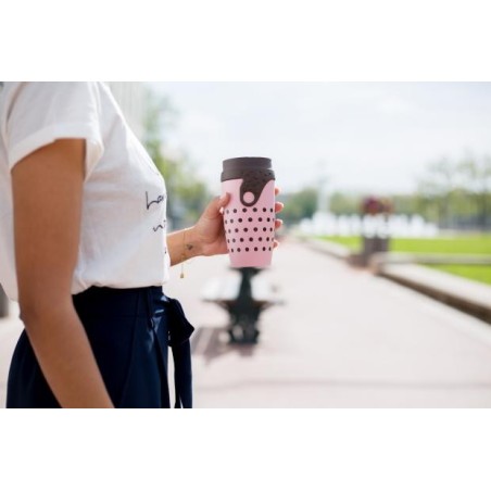 Mug étanche rose à pois marron Nina