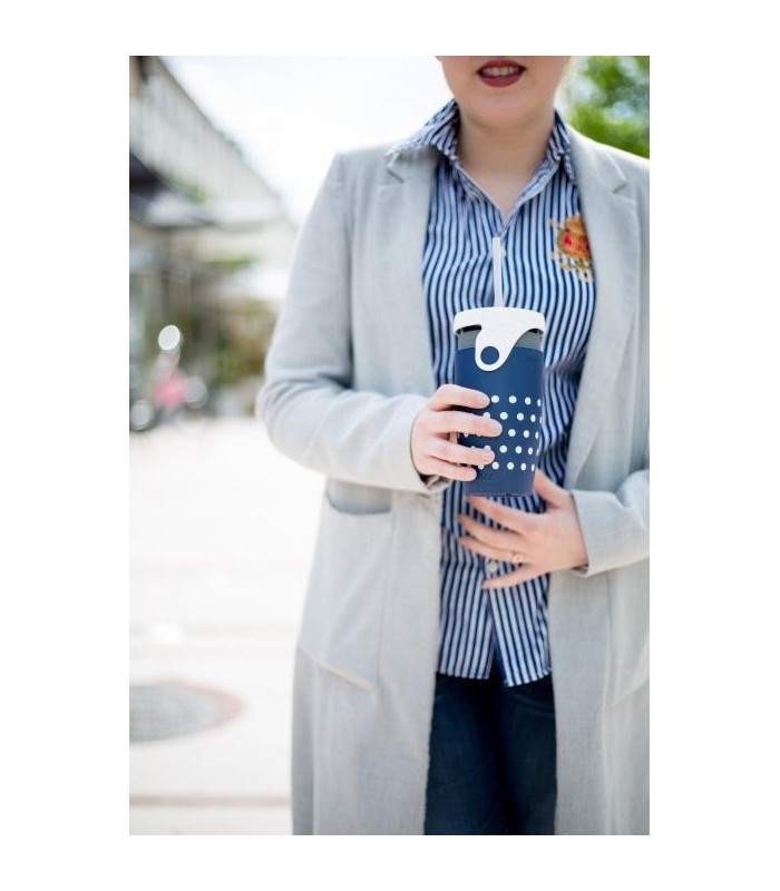 Mug étanche bleu nuit à pois blanc Twizz Polka de Néolid