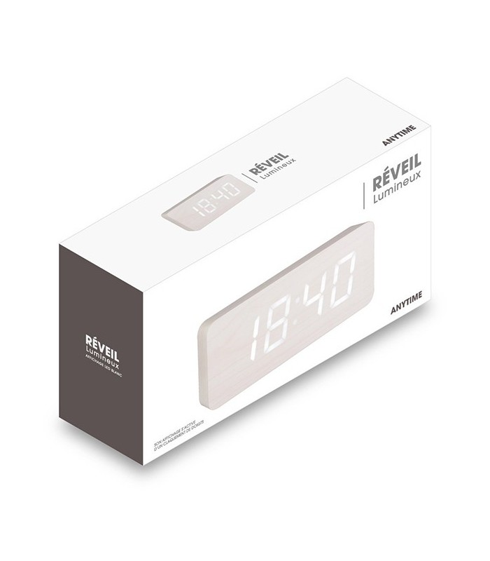 Réveil lumineux Led bois blanc