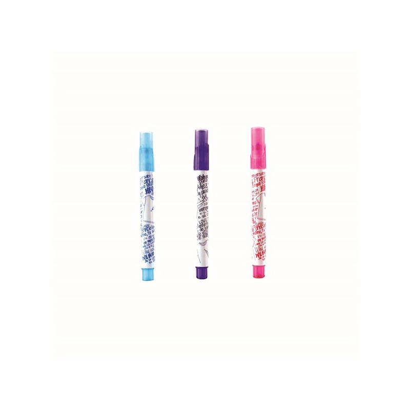 Set de 3 stylos effaçables pour vêtement, bleu rose et violet