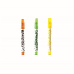 Set de 3 stylos effaçables pour vêtement, jaune marron et vert