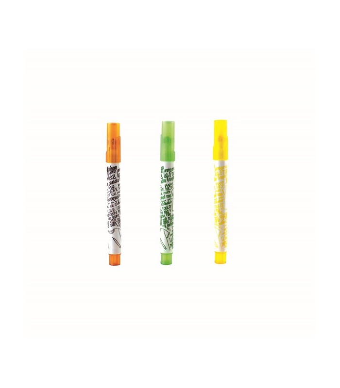 Set de 3 stylos effaçables pour vêtement, jaune marron et vert