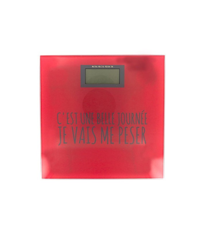 Pèse-personne digital rouge "C'est une belle journée"