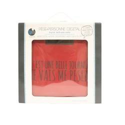 Pèse-personne digital rouge "C'est une belle journée"