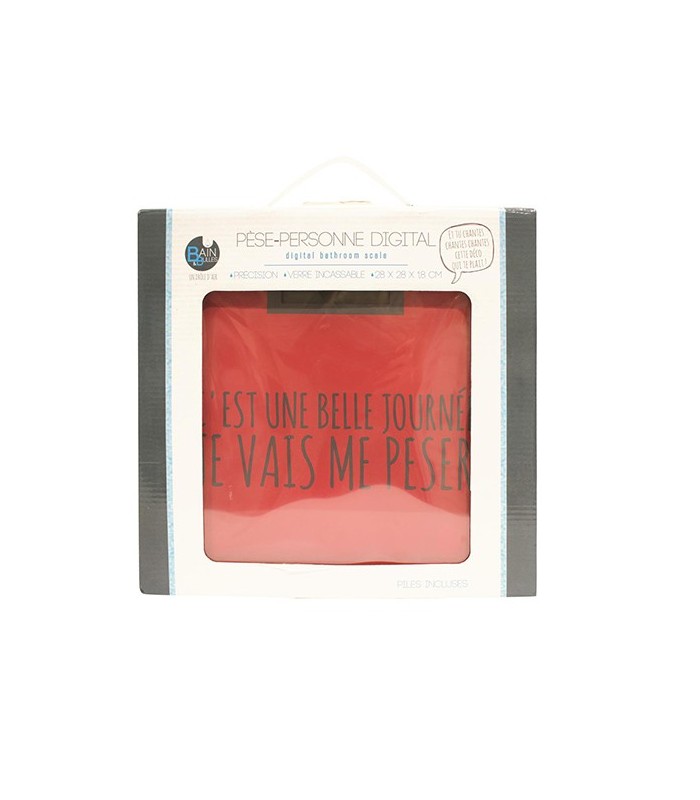 Pèse-personne digital rouge "C'est une belle journée"
