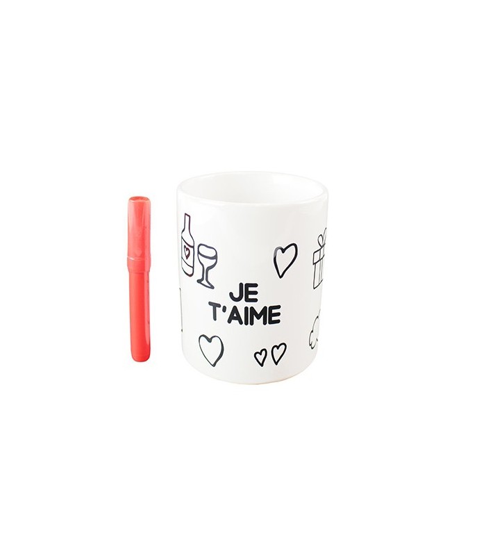 Mug personnalisé "Je t'aime" à colorier + feutre