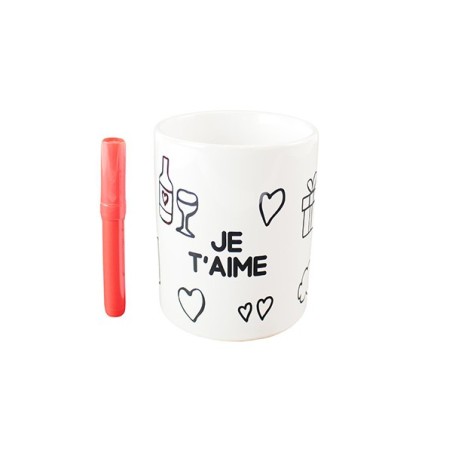 Mug personnalisé "Je t'aime" à colorier + feutre
