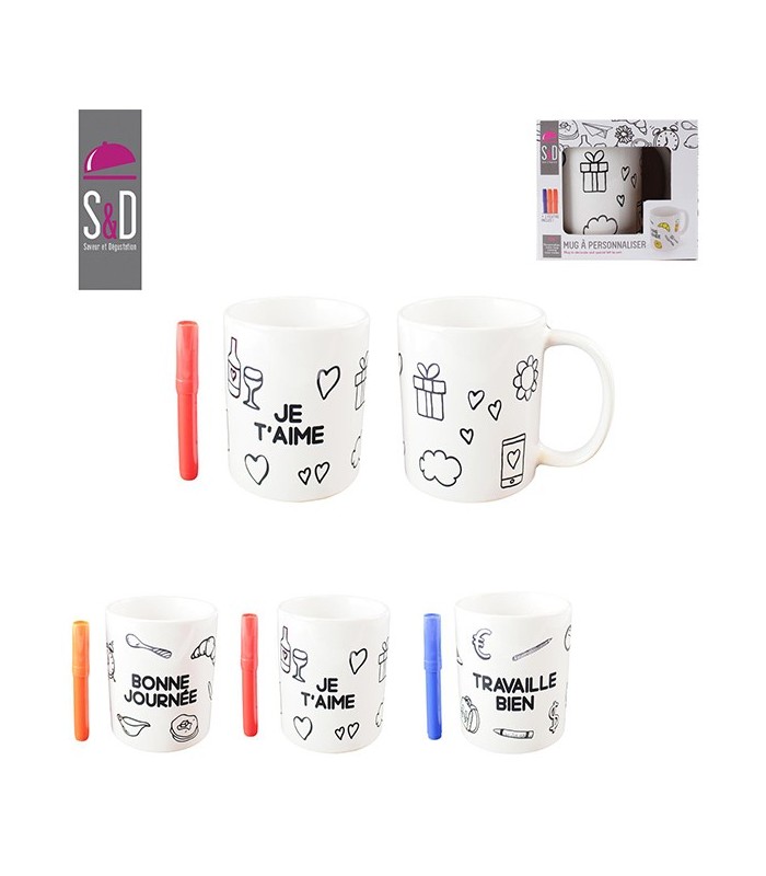 Mug personnalisé "Je t'aime" à colorier + feutre