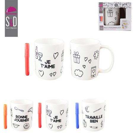 Mug personnalisé "Je t'aime" à colorier + feutre