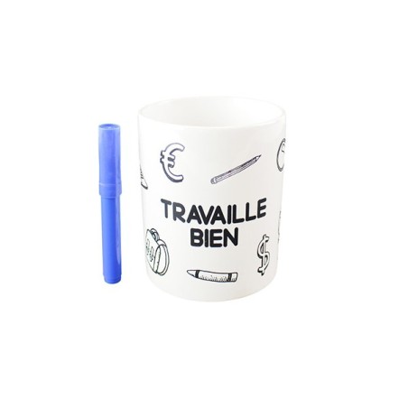 Mug personnalisé "Travaille bien" à colorier + feutre