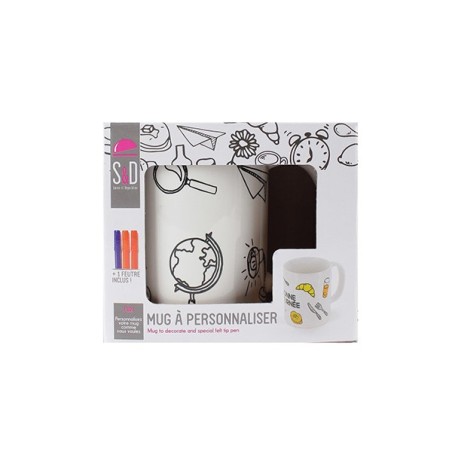 Mug personnalisé "Travaille bien" à colorier + feutre