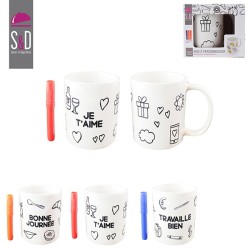 Mug personnalisé "Travaille bien" à colorier + feutre