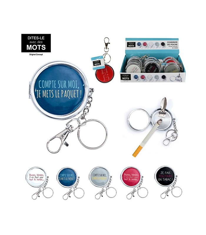 Cendrier de poche gris "compte sur moi, je mets le paquet !"