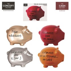 Cette Tirelire cochon XL argent crome "cagnotte pour le jour J"