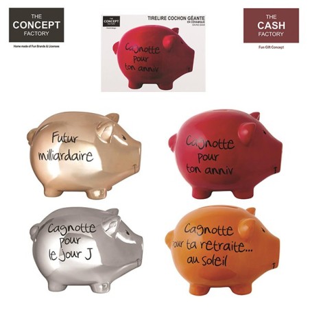 Tirelire cochon XL rouge "cagnotte pour ton anniv"