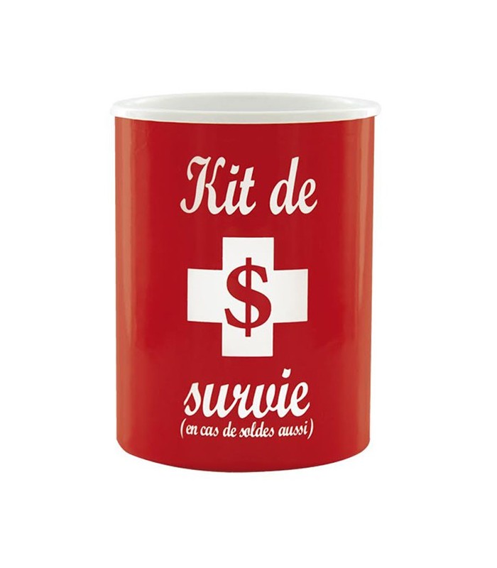 Tirelire digitale rouge 'Kit de survie (en cas de soldes aussi)'