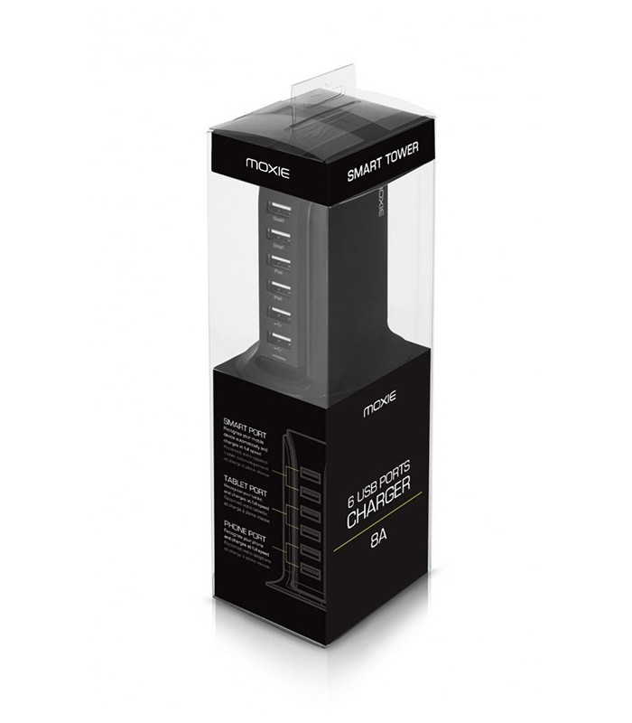Station de chargement 6 USB, smart tower black