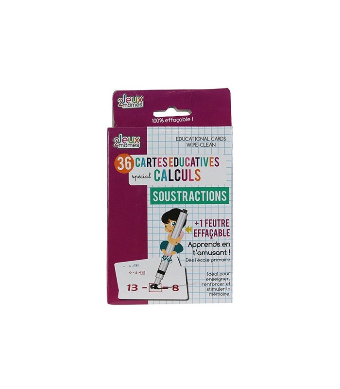 36 cartes éducatives effaçables spécial Calculs Soustractions