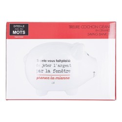 Tirelire XL cochon blanc " Si cela vous fait plaisir de jeter l'argent par la fenêtre prenez la mienne "