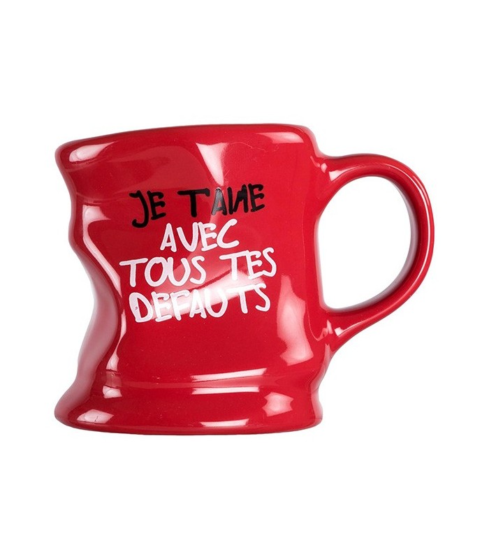 Mug déformé "Je t'aime avec tous tes défauts", rouge