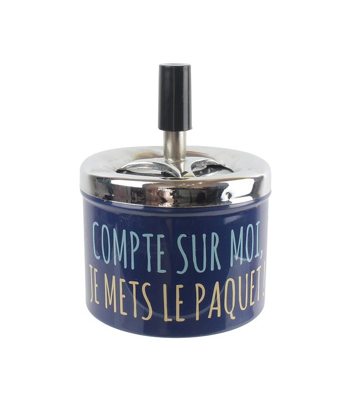 Cendrier poussoir "Compte sur moi, je mets le paquet !", bleu