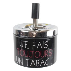 Cendrier poussoir "Je fais toujours un tabac !", noir