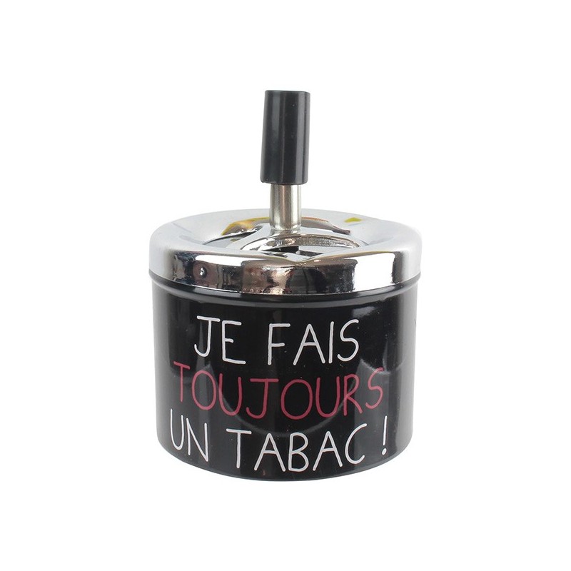 Cendrier poussoir "Je fais toujours un tabac !", noir