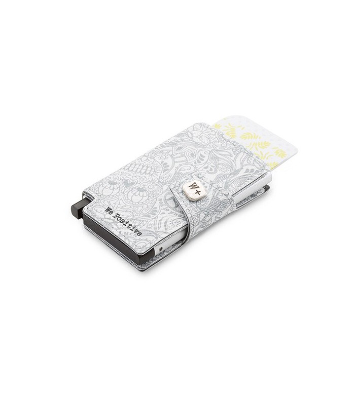 Porte-cartes We Positive imprimé blanc et bleu