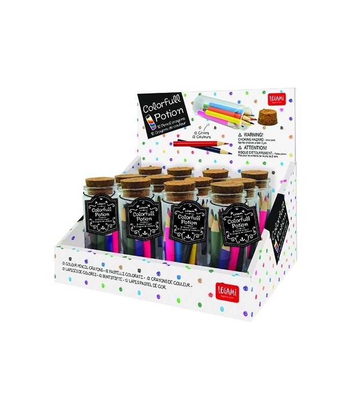 Bocal en verre avec 12 crayons de couleur