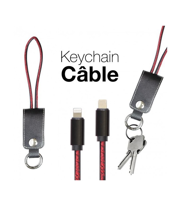 Câble porte-clés sortie micro USB et iPhone noir