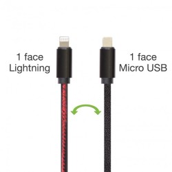 Câble porte-clés sortie micro USB et iPhone noir