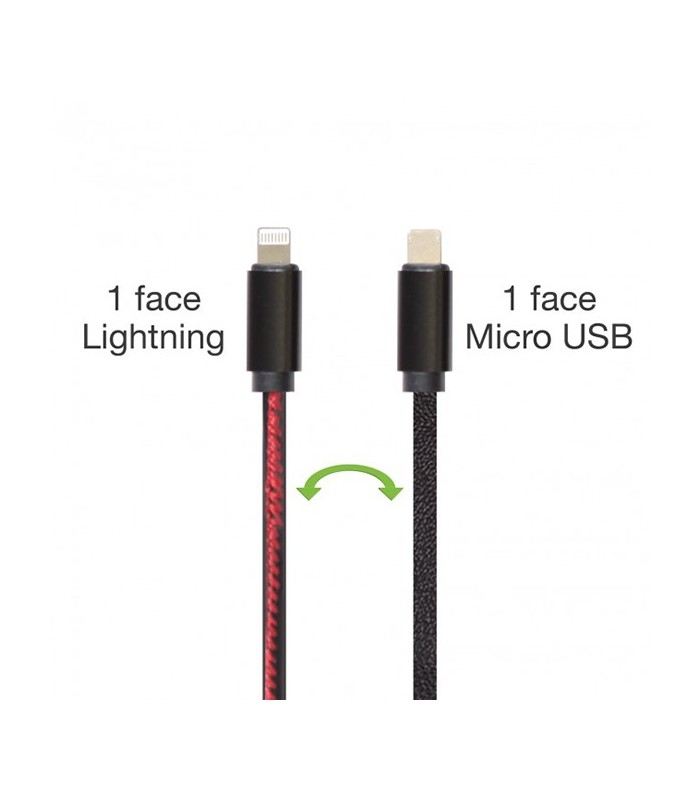 Câble porte-clés sortie micro USB et iPhone noir