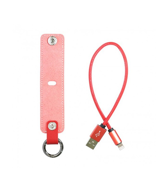 Câble porte-clés sortie micro USB et iPhone rouge