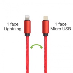 Câble porte-clés sortie micro USB et iPhone noir