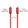 Câble porte-clés sortie micro USB et iPhone rouge