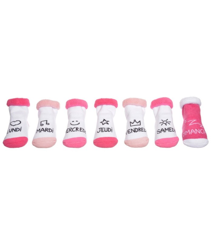 Coffret 7 paire de chaussettes pour filles, roses